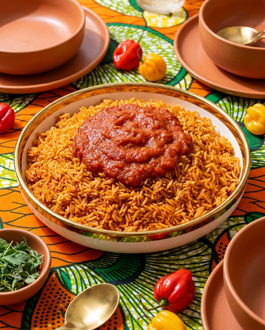 A pot of Anny's smoky party jollof rice